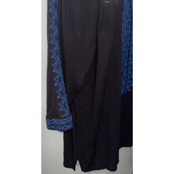 Garnet Hill Top S Black Blue Embroidered Boho Peasant Cottagecore Hippie - Picture 4 of 8